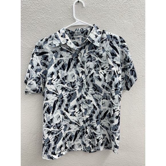 Womens Unbranded Gray and White Short Sleeve Button Up Shirt Size Unknown - Picture 1 of 11